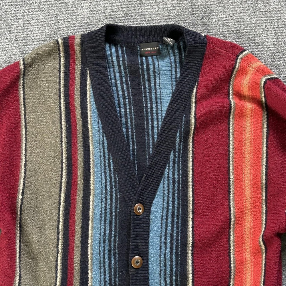 Structure Sweater Mens Medium Wool Striped Button Cardigan Hong Kong vintage
